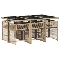 7-delige Tuinset met kussens poly rattan gemengd beige - thumbnail