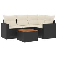 5-delige Loungeset met kussens poly rattan zwart - thumbnail