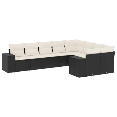 10-delige Loungeset met kussens poly rattan zwart - thumbnail
