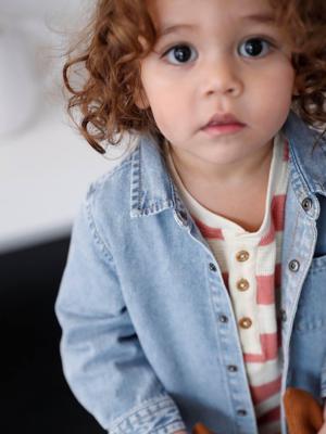 Personaliseerbaar denim blouse met drukknopen voor baby's double stone