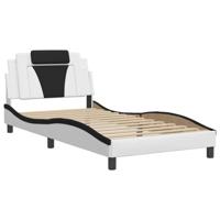 Bedframe met hoofdbord kunstleer zwart en wit 100x200 cm - thumbnail