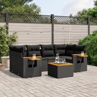 7-delige Loungeset met kussens poly rattan zwart - thumbnail