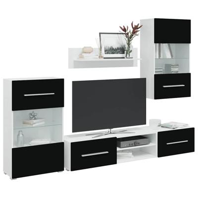 Muurvitrine tv-meubel met LED-verlichting zwart 5-delig