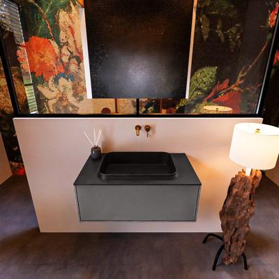 Badkamermeubelset Mondiaz Erin 80 cm met 1 Lade met RIDGE Wastafel Midden Urban Zonder Kraangaten Greeploos Mat Dark Grey Badkamermeubelset Mondiaz Erin 80 cm met 1 Lade met RIDGE Wastafel Midden Urban Zonder Kraangaten Greeploos Mat Dark Grey