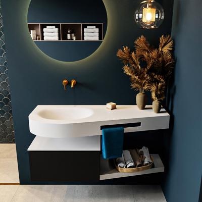 MONDIAZ RIVA 120cm badmeubel onderkast / planchet kleur Urban met 1 lade. Wastafel DULCET links 0 kraangaten kleur Talc.