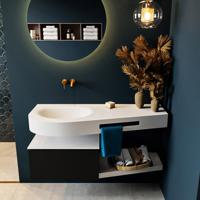 MONDIAZ RIVA 120cm badmeubel onderkast / planchet kleur Urban met 1 lade. Wastafel DULCET links 0 kraangaten kleur Talc. - thumbnail