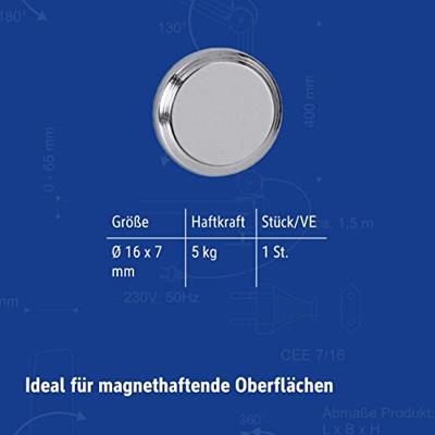 MAUL neodymium schijfmagneet, 16 mm, trekkracht 5 kg, voor glas- en whitebord, zilver, blister van 1 stuk MAUL neodymium schijfmagneet, 16 mm, trekkracht 5 kg, voor glas- en whitebord, zilver, blister van 1 stuk