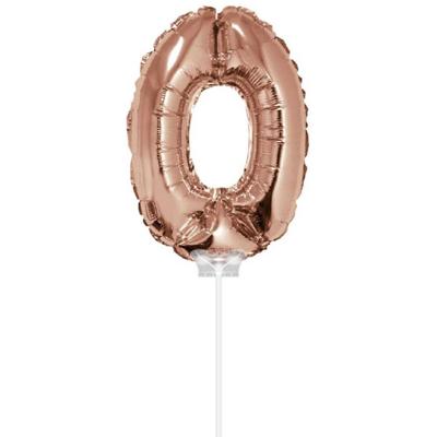 Folieballon Cijfer &apos;0&apos; Rose Goud 40cm met stokje