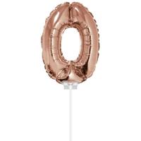 Folieballon Cijfer &apos;0&apos; Rose Goud 40cm met stokje - thumbnail