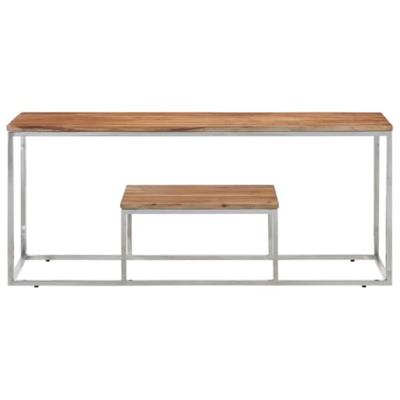 Salontafel roestvrij staal en massief acaciahout zilverkleurig