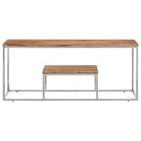 Salontafel roestvrij staal en massief acaciahout zilverkleurig - thumbnail