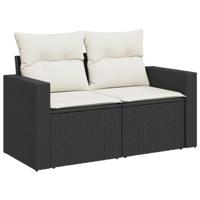 5-delige Loungeset met kussens poly rattan zwart - thumbnail