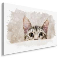 Schilderij - Nieuwsgierige kat, beige, 4 maten, wanddecoratie - thumbnail