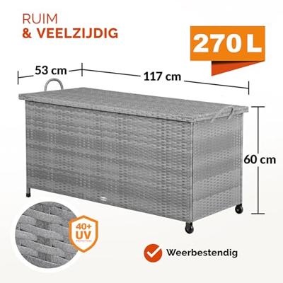 Polyrattan Kussenbox Grijs 122x56x61cm met wielen Polyrattan Kussenbox Grijs 122x56x61cm met wielen
