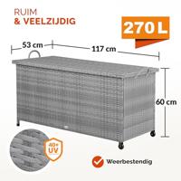 Polyrattan Kussenbox Grijs 122x56x61cm met wielen - thumbnail