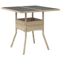 Tuintafel met glazen blad 80x80x75 cm poly rattan beige - thumbnail