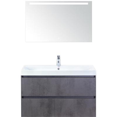 Maxx XL Badmeubelset 100 cm - Beton Antraciet - Wastafel Just 1 Kraangat met LED Spiegel