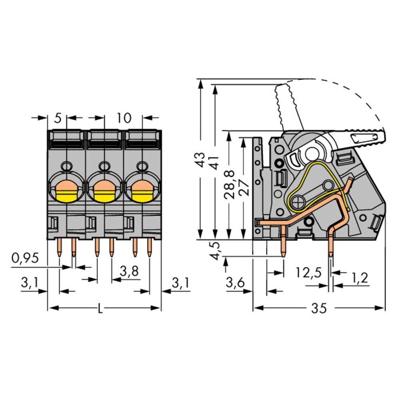 WAGO 2716-154 Veerkrachtklemblok 6.00 mm² Aantal polen 4 Grijs 24 stuk(s)