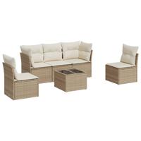 6-delige Loungeset met kussens poly rattan beige - thumbnail