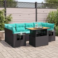 7-delige Loungeset met kussens poly rattan zwart - thumbnail