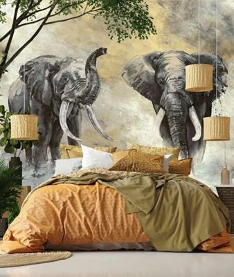 Marburg Travertino Behang met houten latjes - 33395