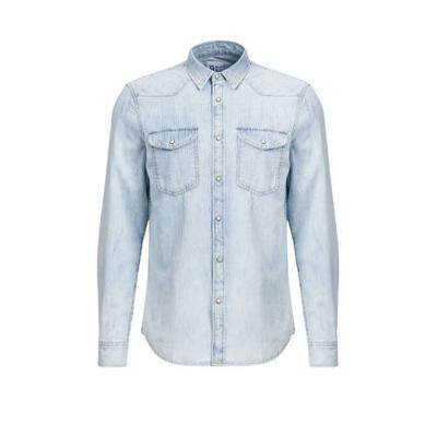 WE Fashion Blue Ridge gestreept slim fit denim overhemd lichtblauw
