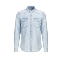 WE Fashion Blue Ridge gestreept slim fit denim overhemd lichtblauw - thumbnail