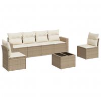 6-delige Loungeset met kussens poly rattan beige - thumbnail