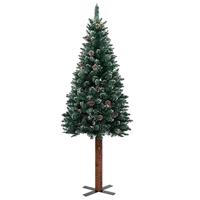 VidaXL Kerstboom met echt hout en sneeuw smal 210 cm groen - thumbnail