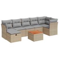 8-delige Loungeset met kussens poly rattan gemengd beige - thumbnail