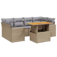 7-delige Loungeset met kussens poly rattan beige - thumbnail
