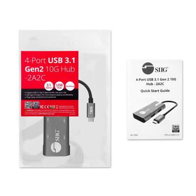 SIIG 4-poorts USB 3.1 Gen 2 Hub Multi USB-poort - 2X USB-C & 2X USB-A-poorten met hoge snelheid gegevensoverdrachtssnelheid 10G, Plug-n-Play voor MacBook, PC, Laptop, Windows en MacOS (JU-H40G11-S1)