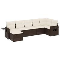 7-delige Loungeset met kussens poly rattan bruin - thumbnail