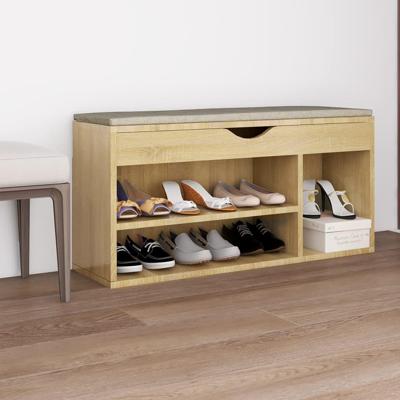 Schoenenbank met kussen 104x30x49 cm bewerkt hout sonoma eiken