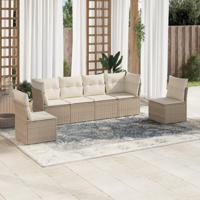 6-delige Loungeset met kussens poly rattan beige - thumbnail