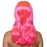 Pruik lang haar pony roze Chique - thumbnail