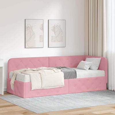 Hoekbedframe met matras met hoofdeinde Roze 80 x 200 cm Fluweel