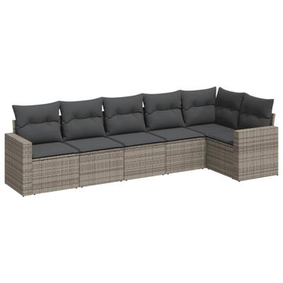 7-delige Loungeset met kussens poly rattan grijs