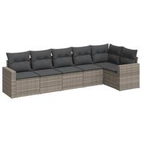 7-delige Loungeset met kussens poly rattan grijs - thumbnail