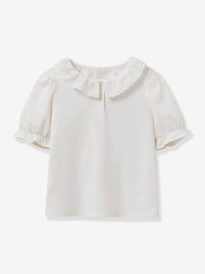 T-shirt voor meisjes met een kraag van Engels borduurwerk CYRILLUS van biologisch katoen ecru T-shirt voor meisjes met een kraag van Engels borduurwerk CYRILLUS van biologisch katoen ecru
