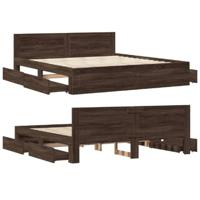 Bedframe met hoofdeinde bewerkt hout bruineikenkleur 200x200 cm - thumbnail