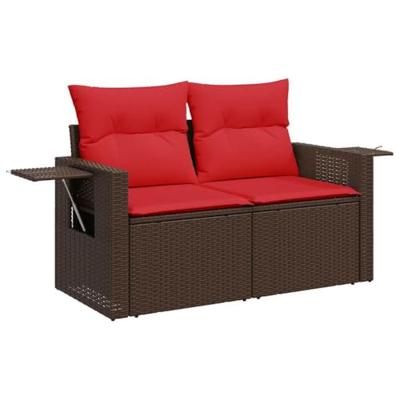 6-delige Loungeset met kussens poly rattan acacia bruin