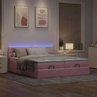 Ottoman bed met matrassen en LED's 180x200cm fluweel roze - thumbnail