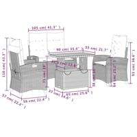 4-delige Tuinset met kussens poly rattan grijs - thumbnail