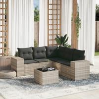 6-delige Loungeset met kussens poly rattan lichtgrijs - thumbnail