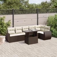 7-delige Loungeset met kussens poly rattan bruin - thumbnail