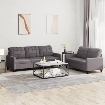 2-delige Loungeset met kussens kunstleer grijs - thumbnail
