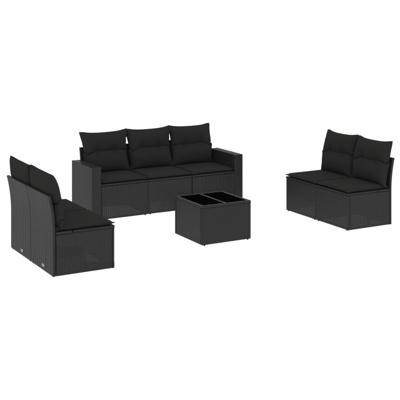 7-delige Loungeset met kussens poly rattan zwart - thumbnail