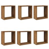 Wandschappen kubus 6 st 30x15x30cm bewerkt hout oud houtkleurig - thumbnail