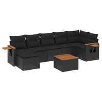 8-delige Loungeset met kussens poly rattan zwart - thumbnail